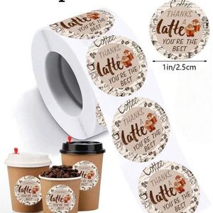 500 Thanks a Latte Coffee Stickers